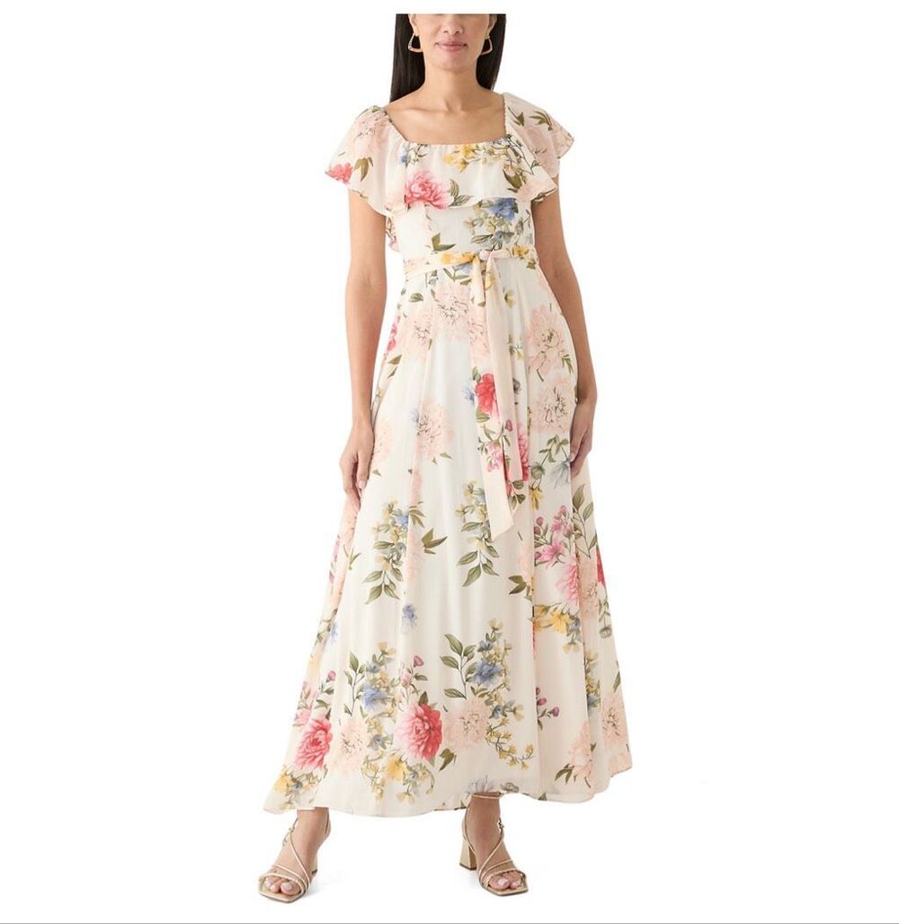 Maison Tara Short Sleeve Square Neck Floral Print Maxi Dress size 16